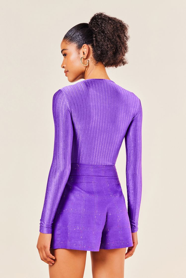 BLUSA RIBANA AVELUDADA COM MANGA LONGA -ULTRA VIOLETA P - ULTRA VIOLETA - 244516