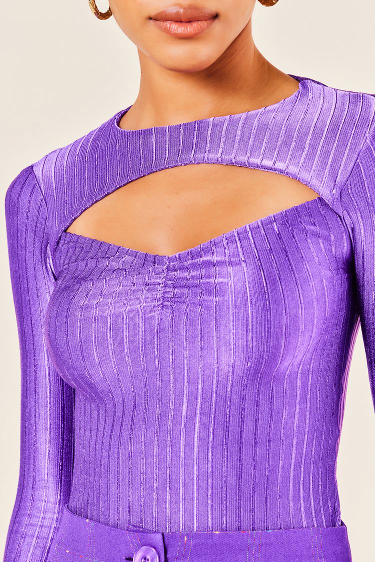 BLUSA RIBANA AVELUDADA COM MANGA LONGA -ULTRA VIOLETA P - ULTRA VIOLETA - 244520