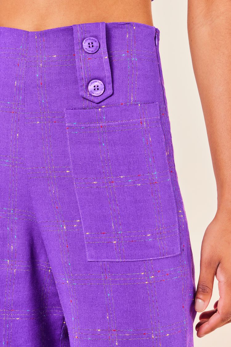 CALCA LINHO XADREZ MULTICOLORIDO -ULTRA VIOLETA P - ULTRA VIOLETA - 244869