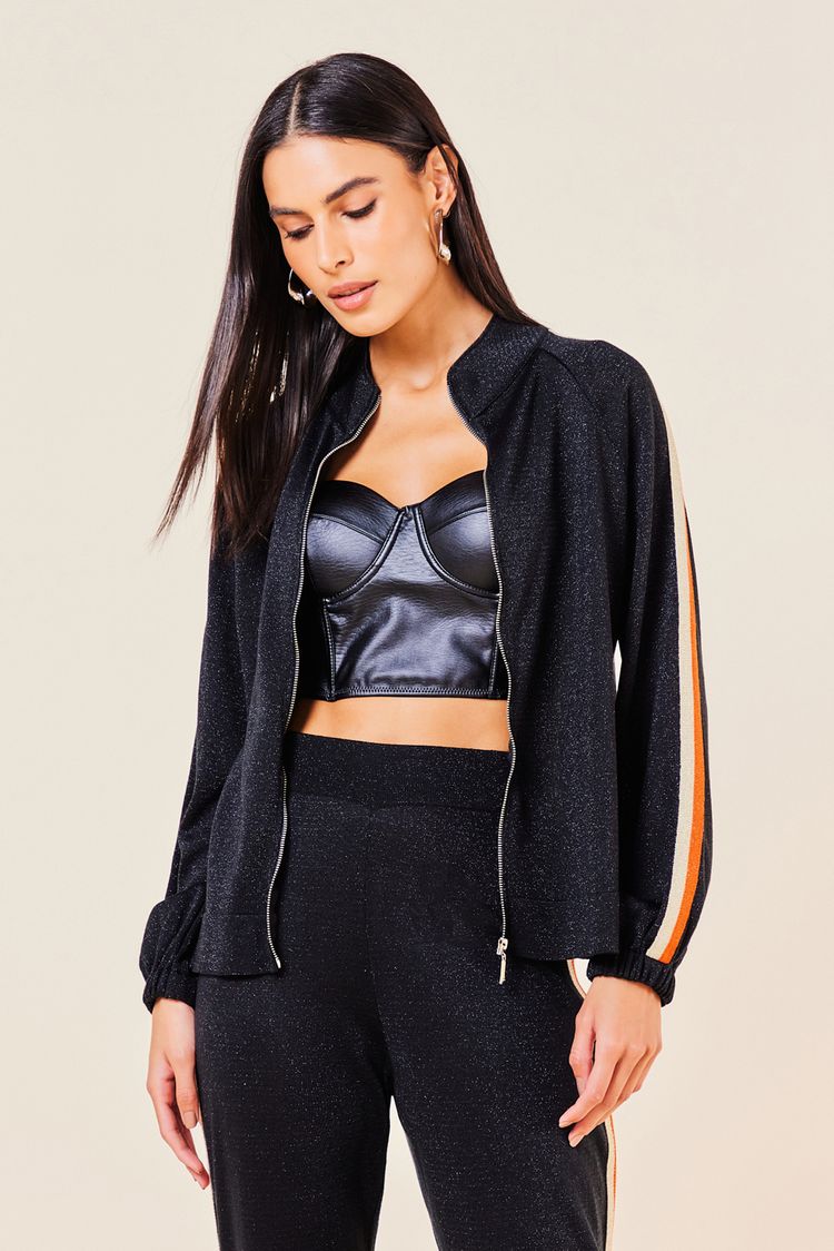 JAQUETA TRICOT LUREX -PRETO M - PRETO - 245325