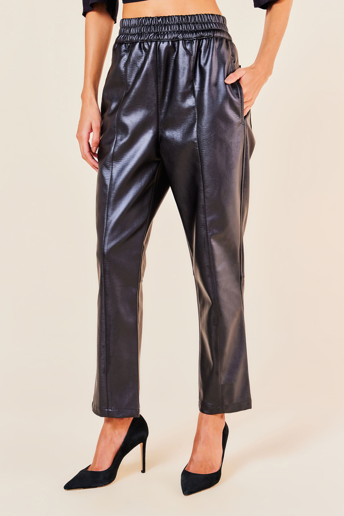 CALCA COURO COS ELASTICO -PRETO G - PRETO - 245345