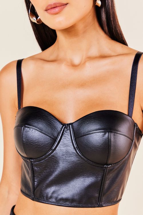 TOP CORSET COURO -PRETO