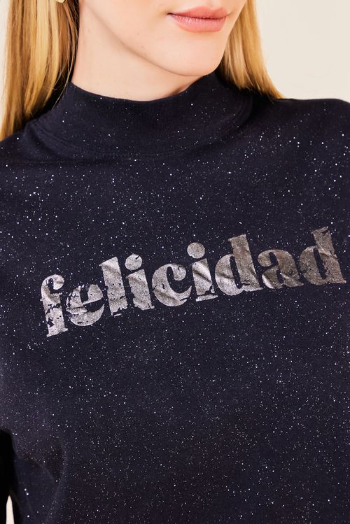 BLUSA GOLA ALTA SILK FELICIDAD -PRETO