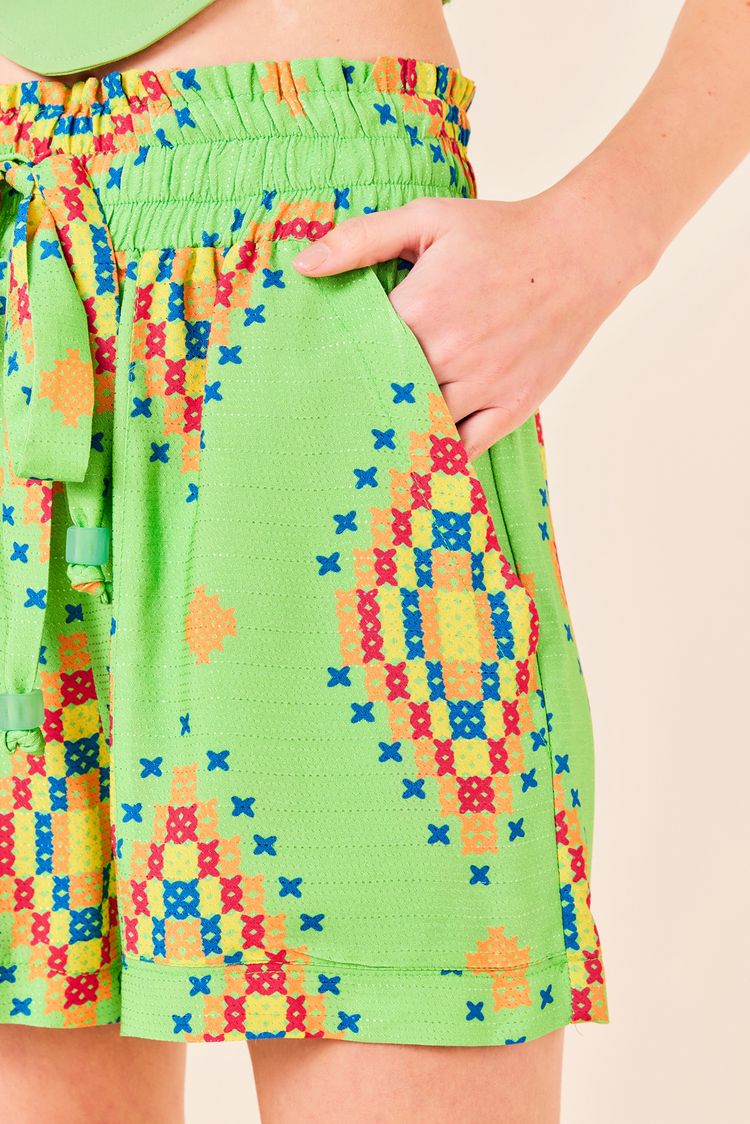 Short Cós Largo Estamapa Ponto Cruz M - EST PONTO CRUZ JADE - 246340