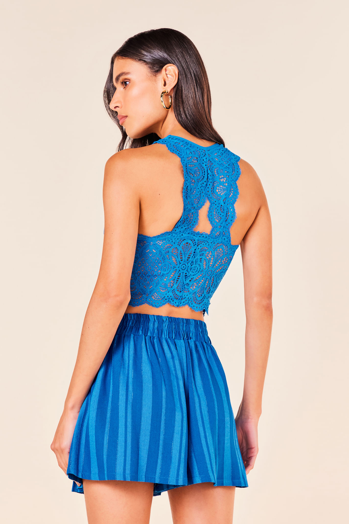 SHORT LINHO PREGAS DETALHE EM LUREX -COBALTO G - COBALTO - 246374