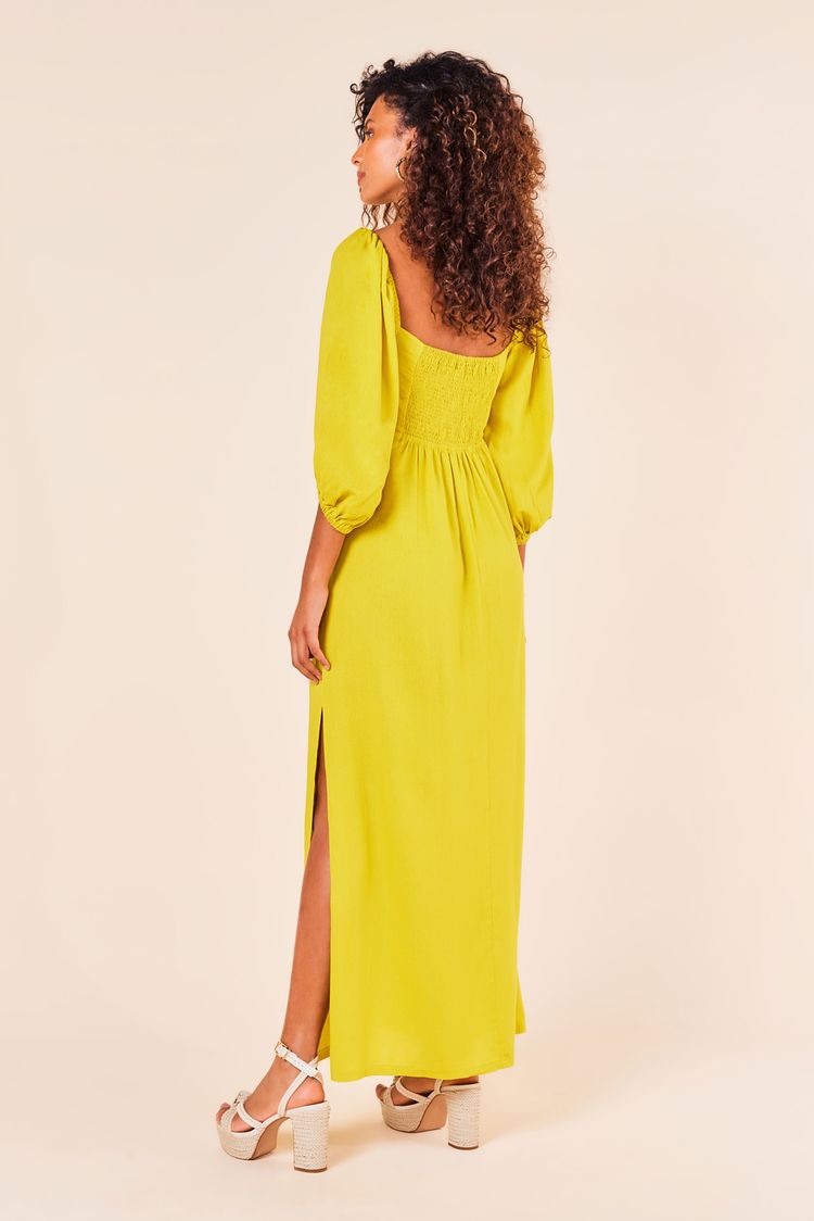 VESTIDO LINHO MIDI DECOTE CORACAO -GOLD G - GOLD - 246692