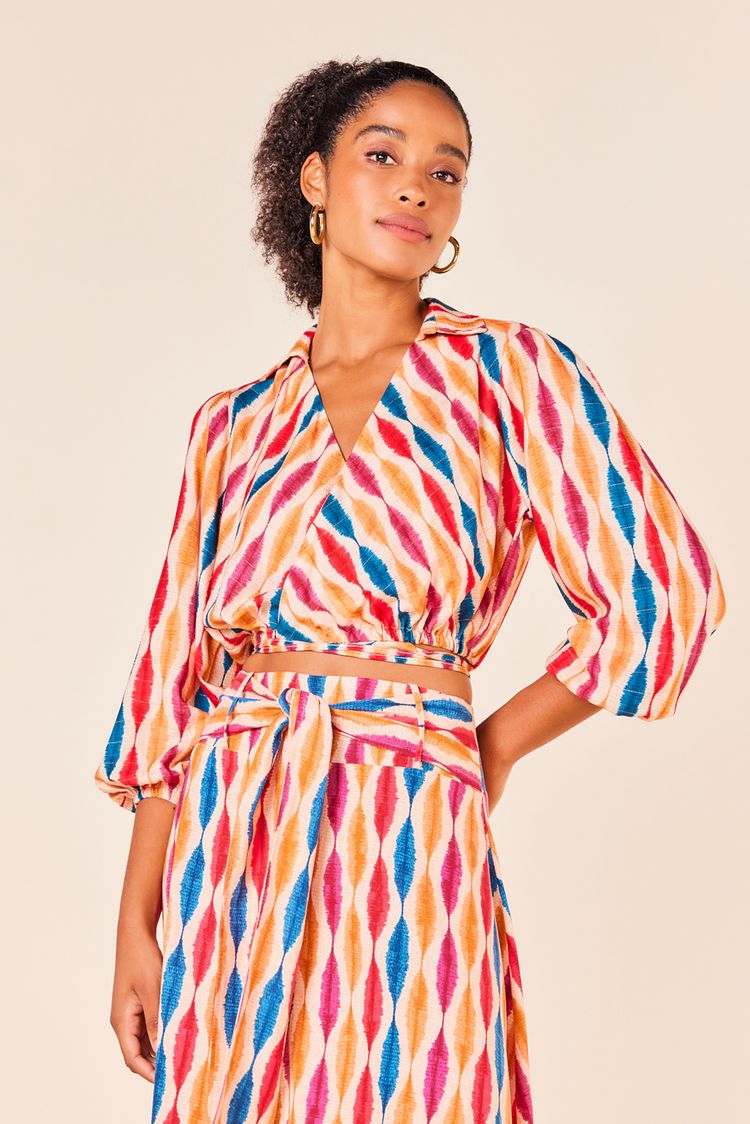 CAMISA ENVELOPE COM LUREX ESTAMPA DANCA DAS PENAS P - EST DANCA DAS PENAS - 246702