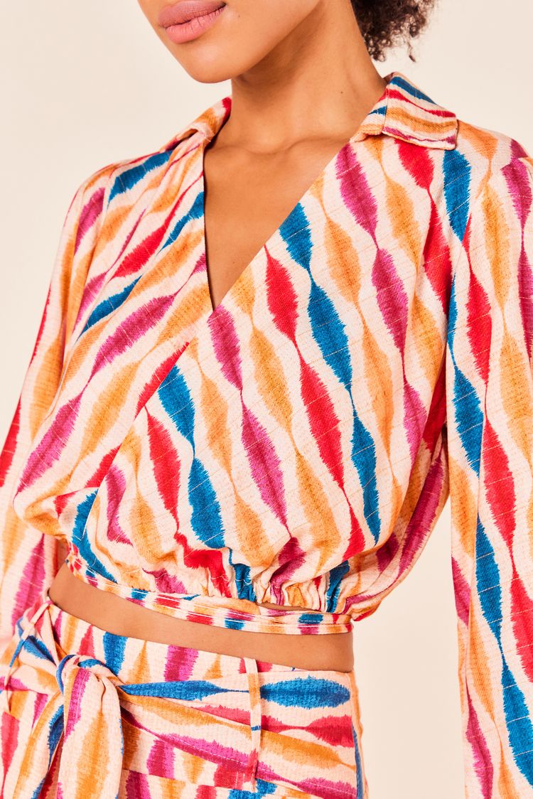 CAMISA ENVELOPE COM LUREX ESTAMPA DANCA DAS PENAS P - EST DANCA DAS PENAS - 246712