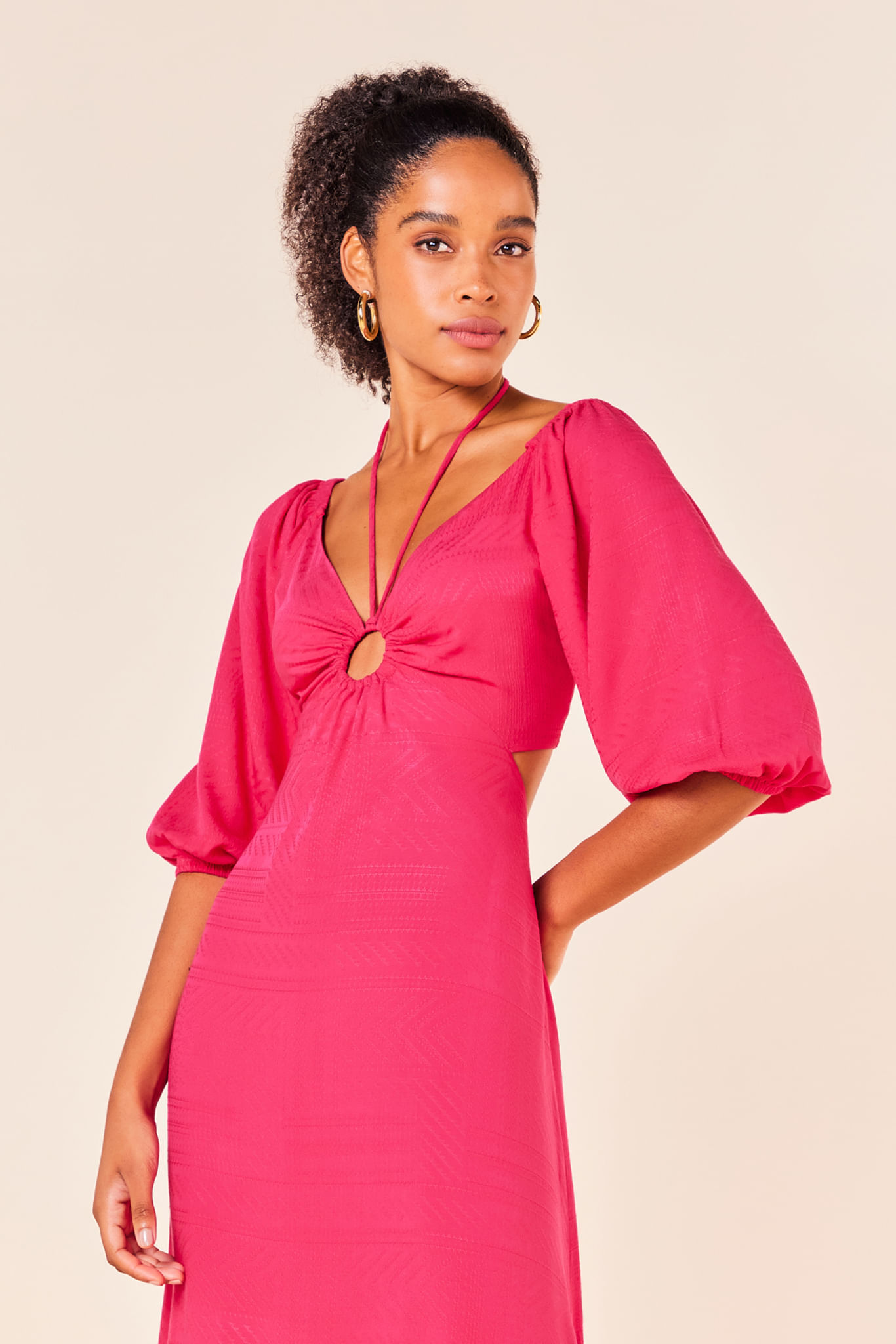VESTIDO LONGO VISCOSE JACQUARD -MAGENTA G - MAGENTA - 246995