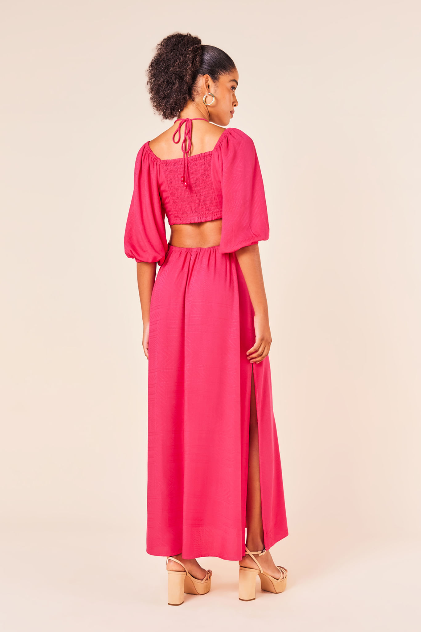 VESTIDO LONGO VISCOSE JACQUARD -MAGENTA G - MAGENTA - 247000