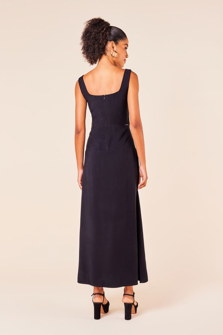 Vestido Midi Fenda e Decote V -PRETO M - PRETO - 247121