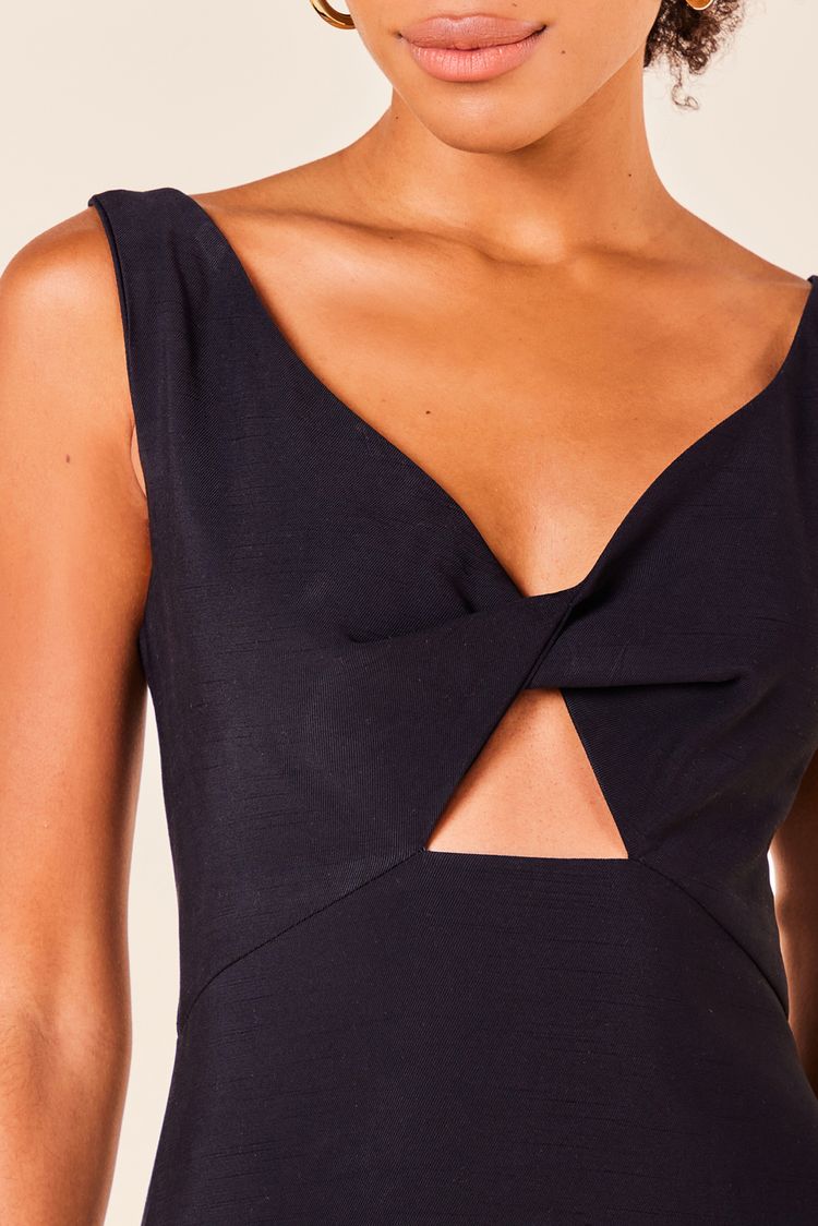 Vestido Midi Fenda e Decote V -PRETO M - PRETO - 247126