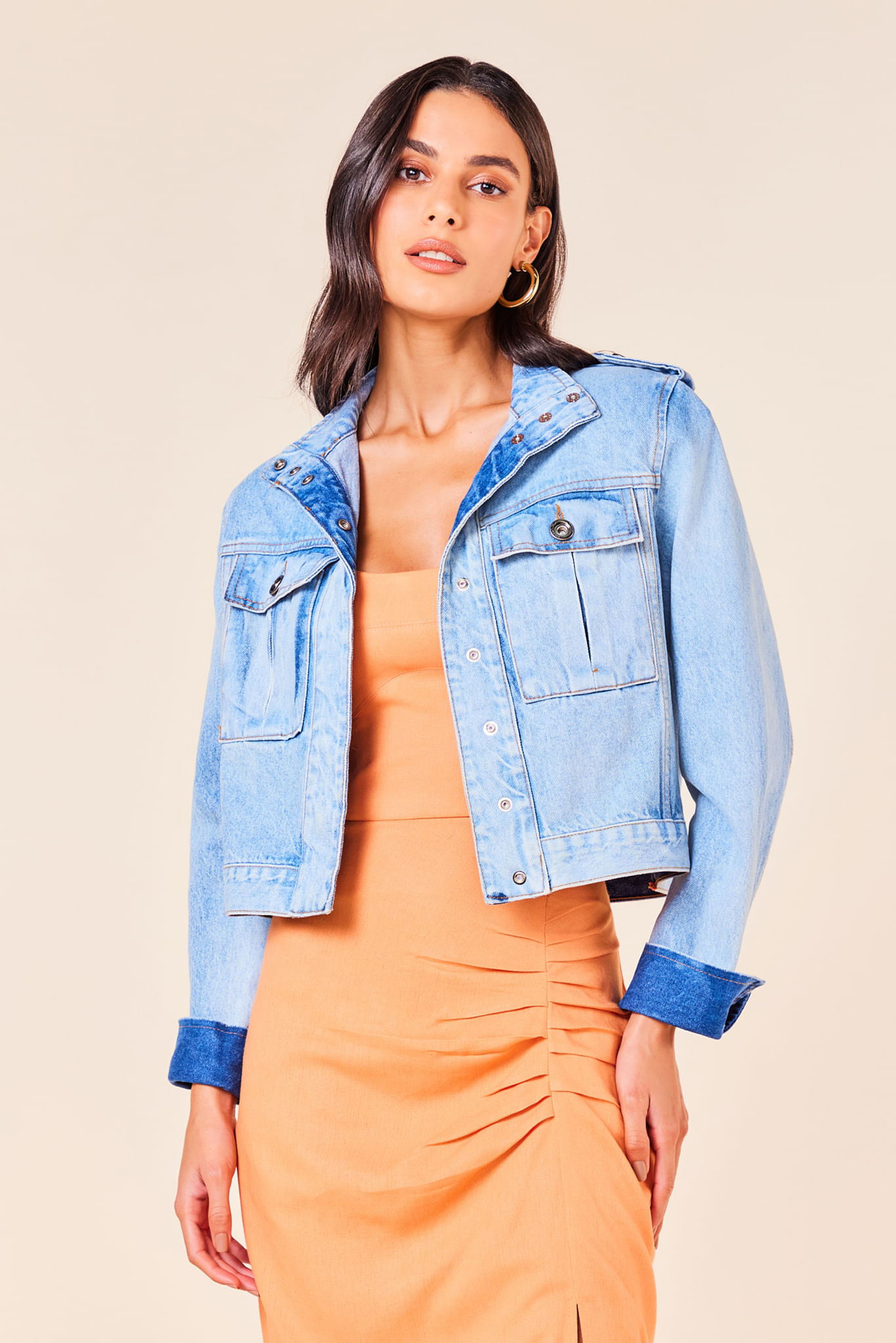 JAQUETA JEANS COM OMBREIRAS -JEANS G - JEANS - 248236