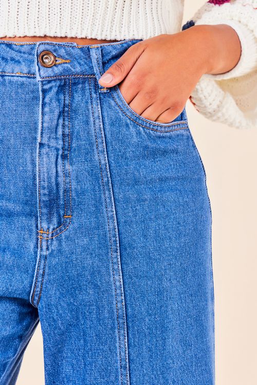 CALCA JEANS PANTALONA COM RECORTES -JEANS ESCURO