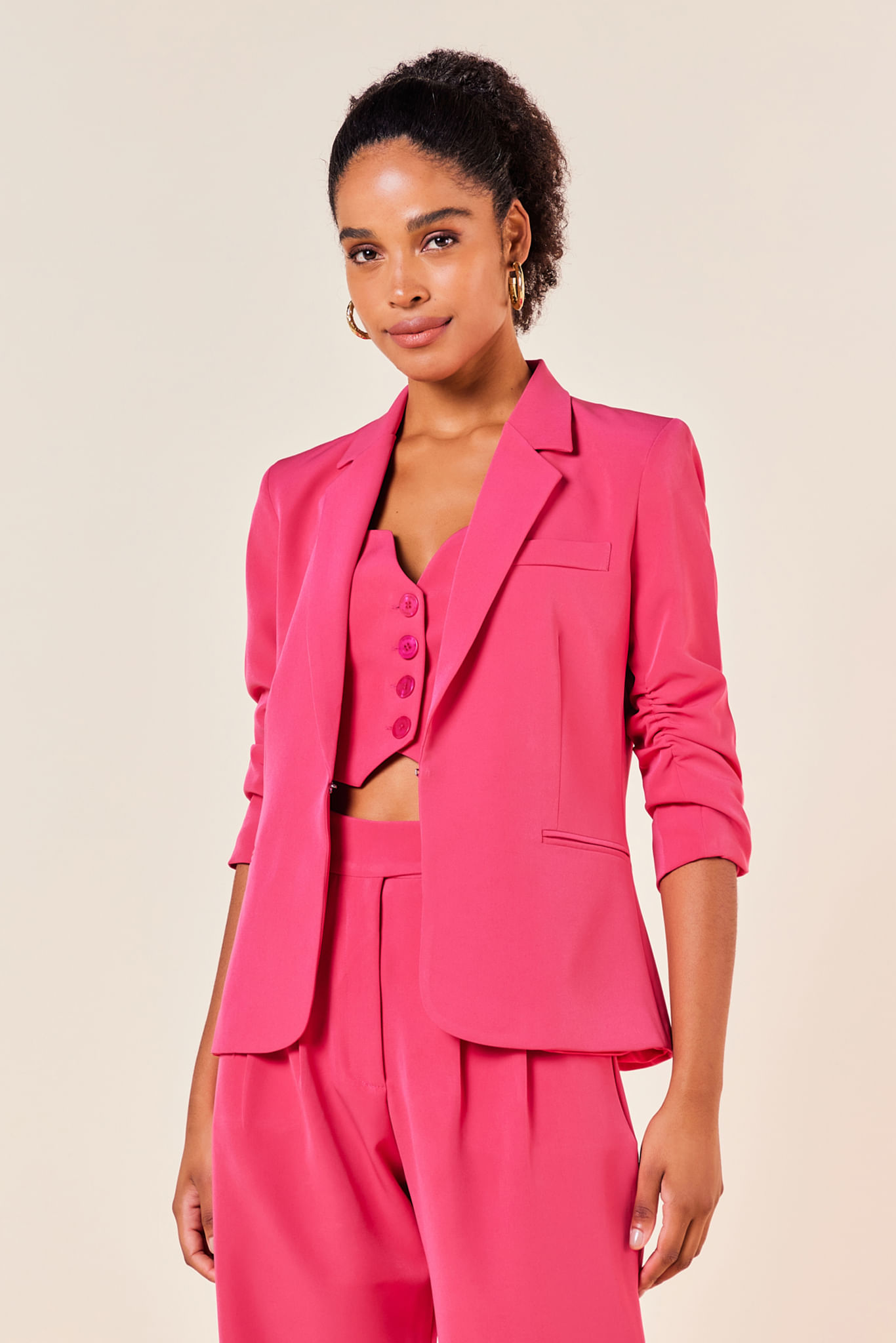 Blazer Básico com Manga 3/4-MAGENTA GG - MAGENTA - 248454