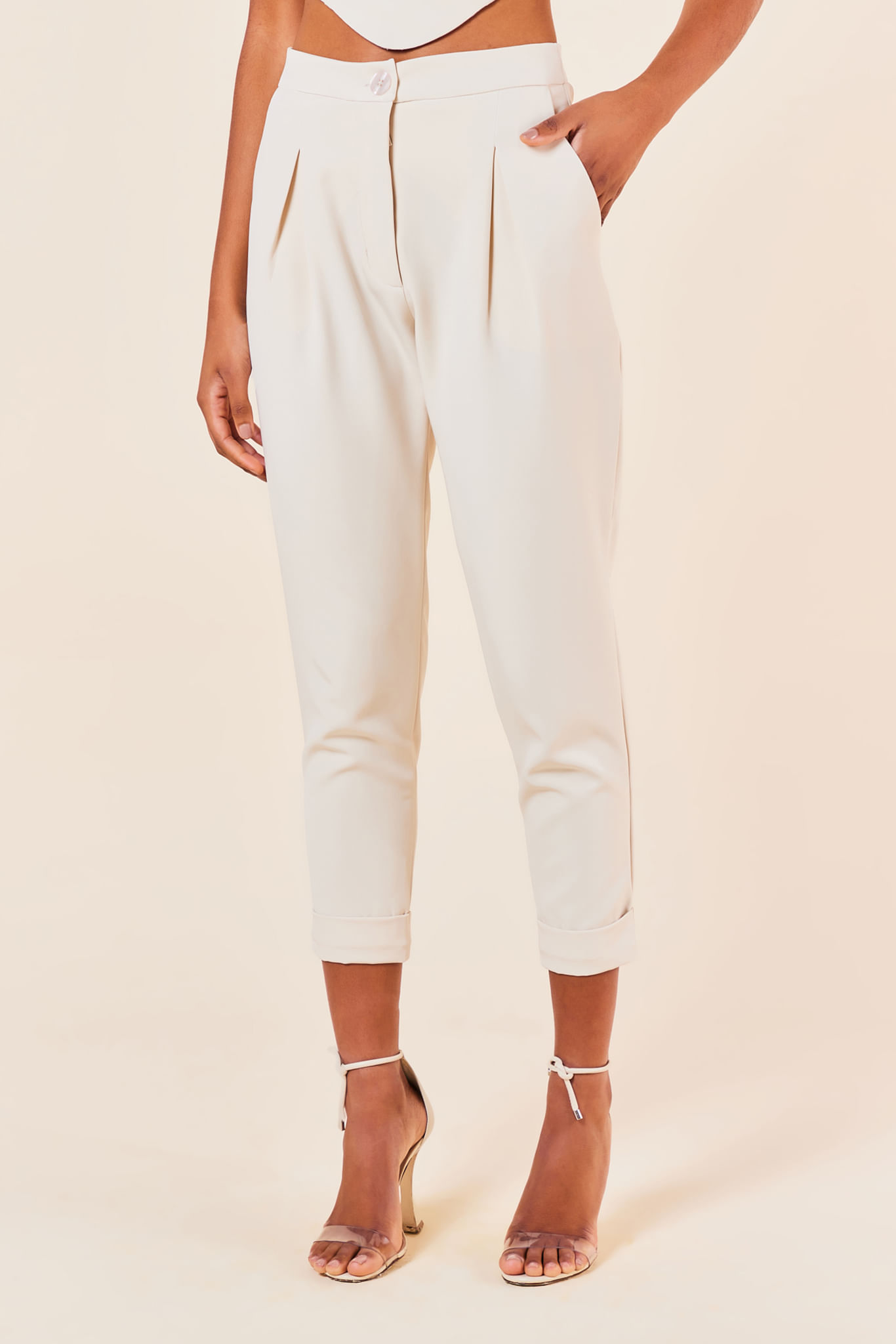 Calça Cigarrete de Alfaiataria-PEROLA P - PEROLA - 248531