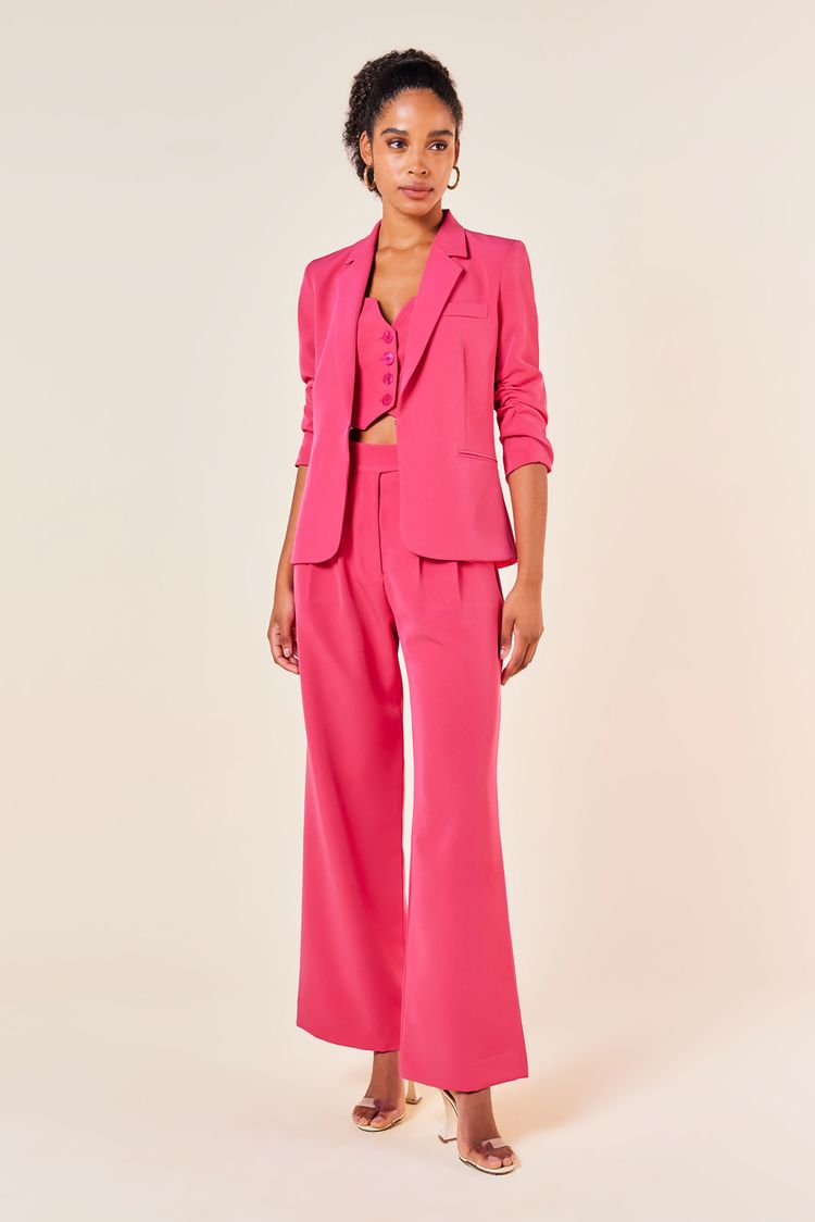 Calça Pregas Ampla com Bolso Faca-MAGENTA P - MAGENTA - 248681