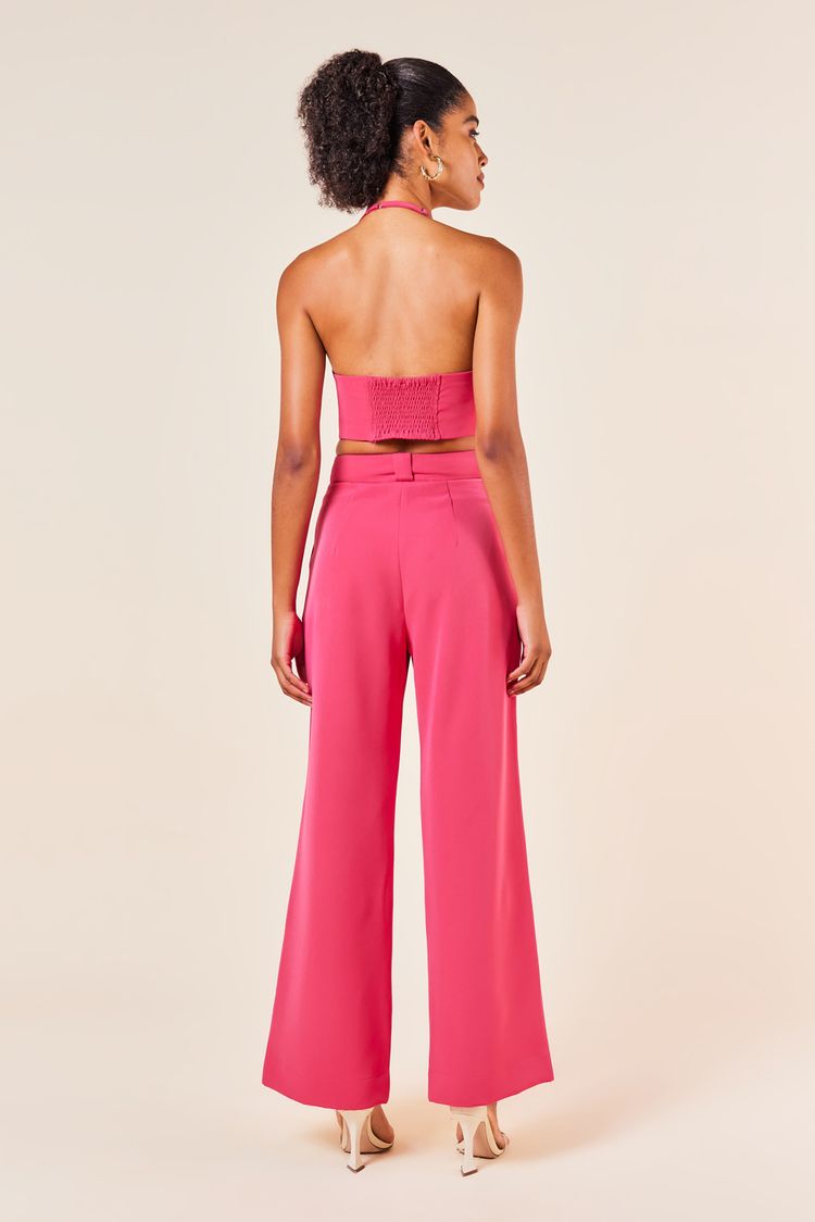 Calça Pregas Ampla com Bolso Faca-MAGENTA P - MAGENTA - 248686