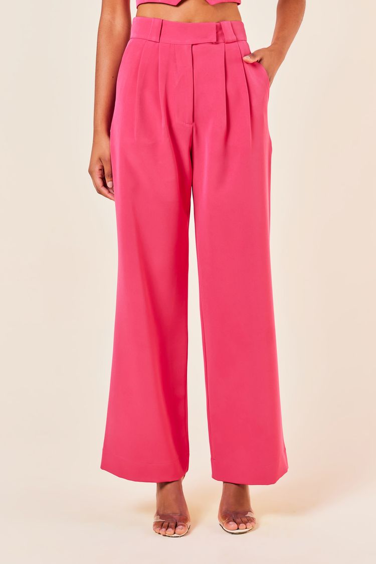 Calça Pregas Ampla com Bolso Faca-MAGENTA P - MAGENTA - 248691