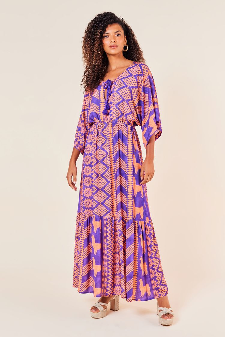 VESTIDO LONGO BATA ESTAMPA LISTRADO LHAMAS P - EST LISTRADO LHAMAS - 249649