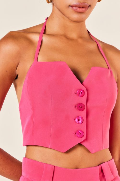 CROPPED TIPO COLETE COM 3 BOTOES -MAGENTA
