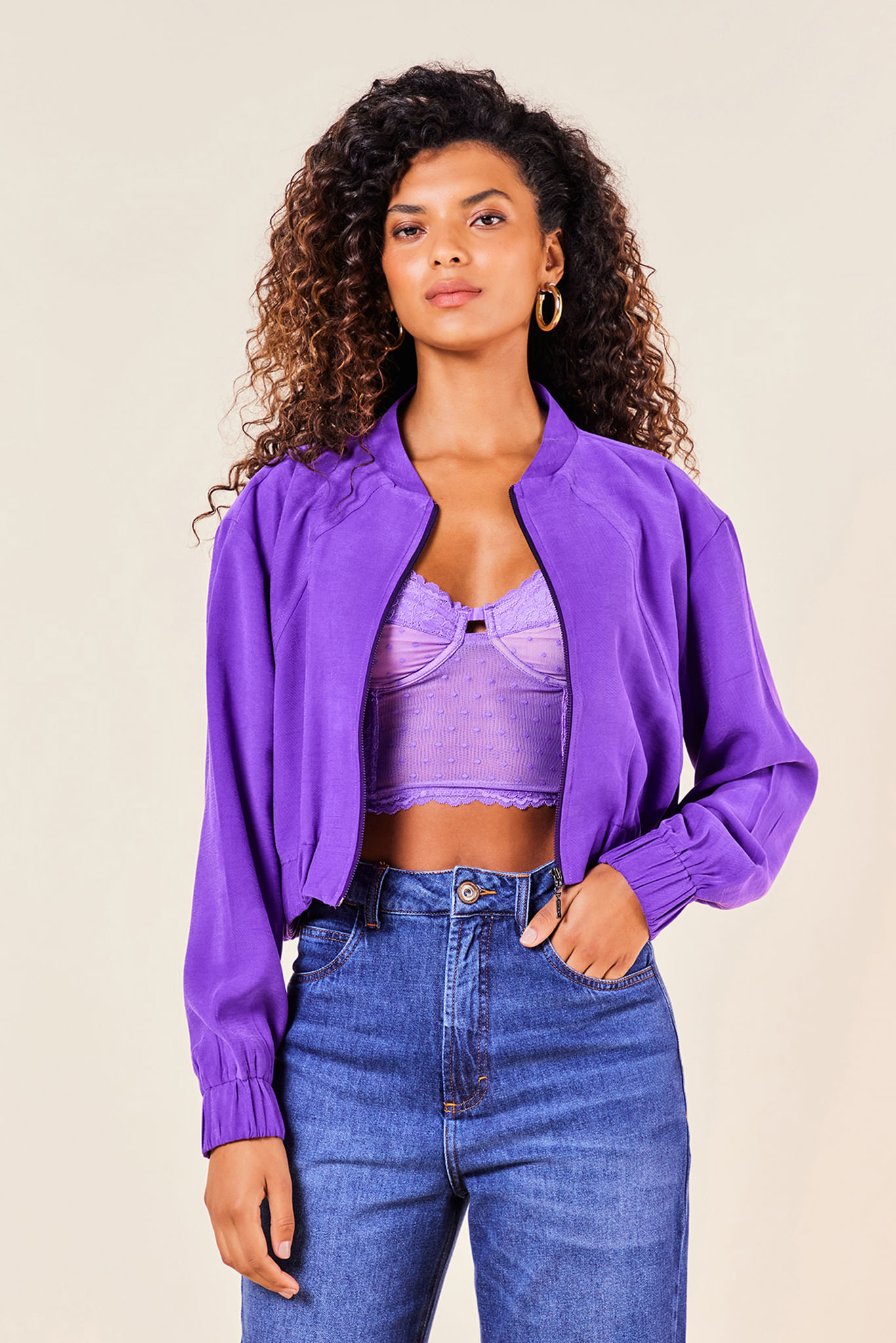 JAQUETA BOMBER ALFAIATARIA ZIPER -ULTRA VIOLETA G - ULTRA VIOLETA - 250291