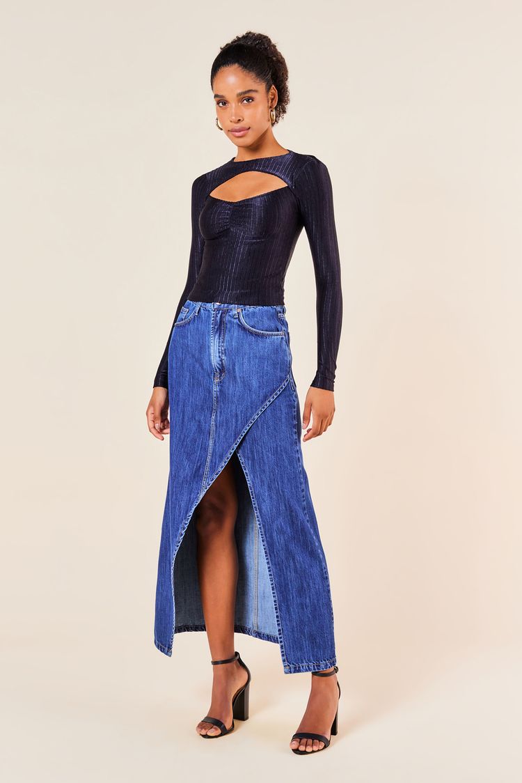 SAIA JEANS LONGA COM FENDA -JEANS ESCURO 40 - JEANS ESCURO - 250888