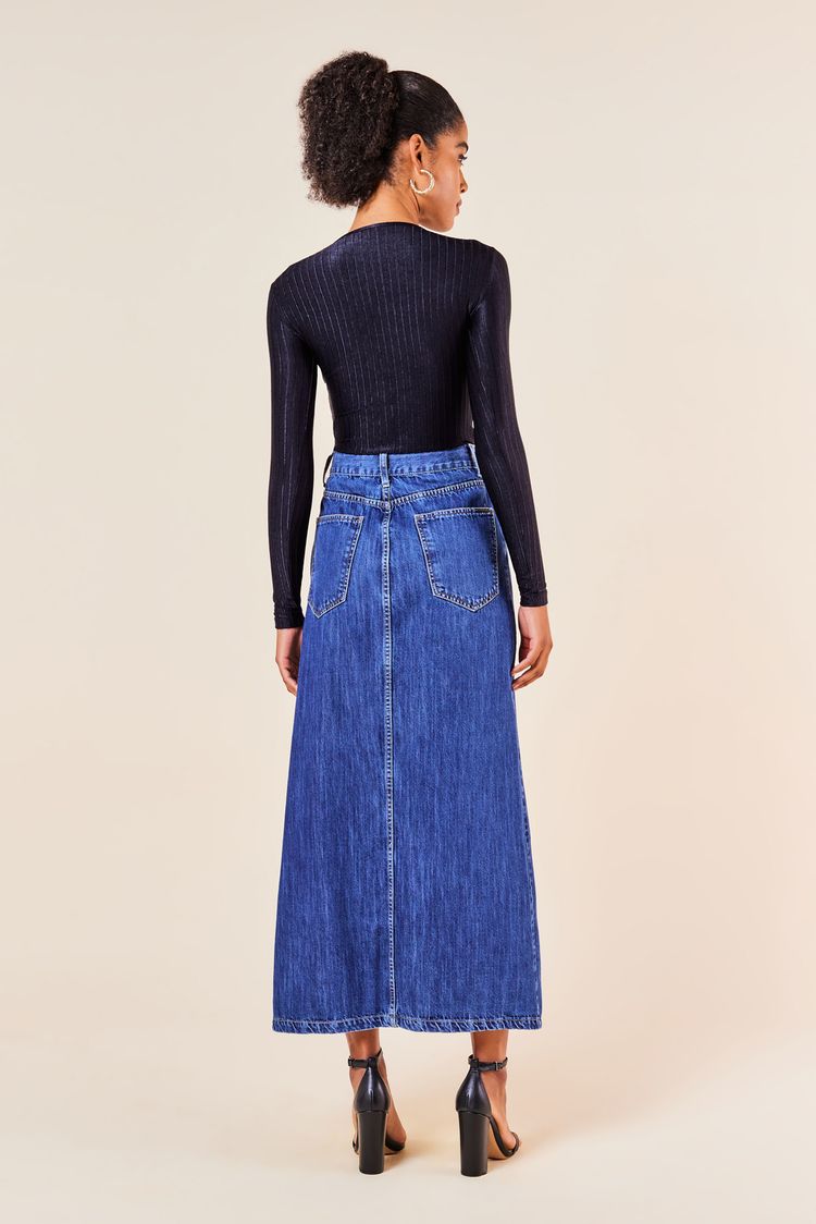 SAIA JEANS LONGA COM FENDA -JEANS ESCURO 40 - JEANS ESCURO - 250894