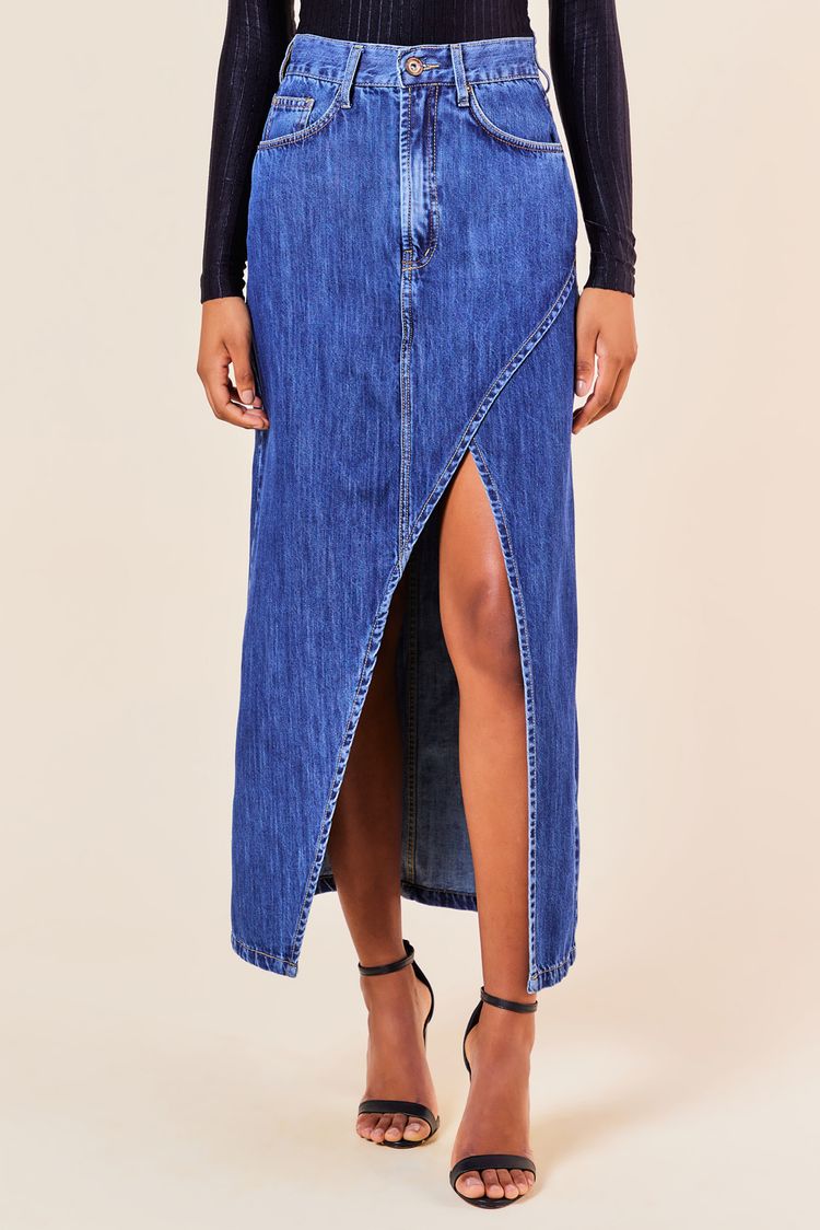 SAIA JEANS LONGA COM FENDA -JEANS ESCURO 40 - JEANS ESCURO - 250900