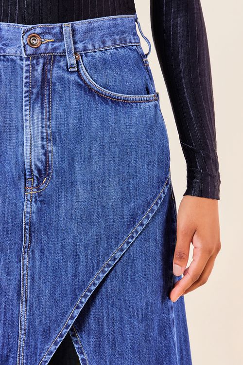 SAIA JEANS LONGA COM FENDA -JEANS ESCURO