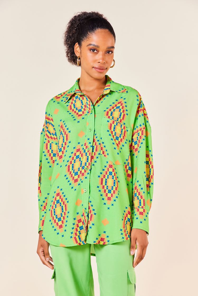 CAMISAO MANGA LONGA ESTAMPA PONTO CRUZ JADE G - EST PONTO CRUZ JADE - 251507