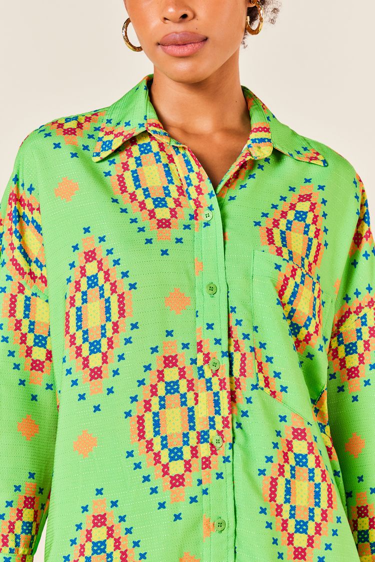 CAMISAO MANGA LONGA ESTAMPA PONTO CRUZ JADE G - EST PONTO CRUZ JADE - 251522