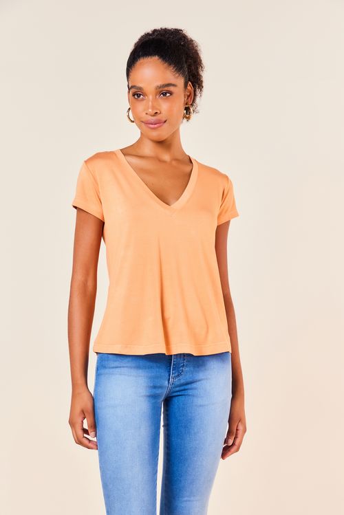 BLUSA GOLA V MALHA TRICOT -TOPAZIO