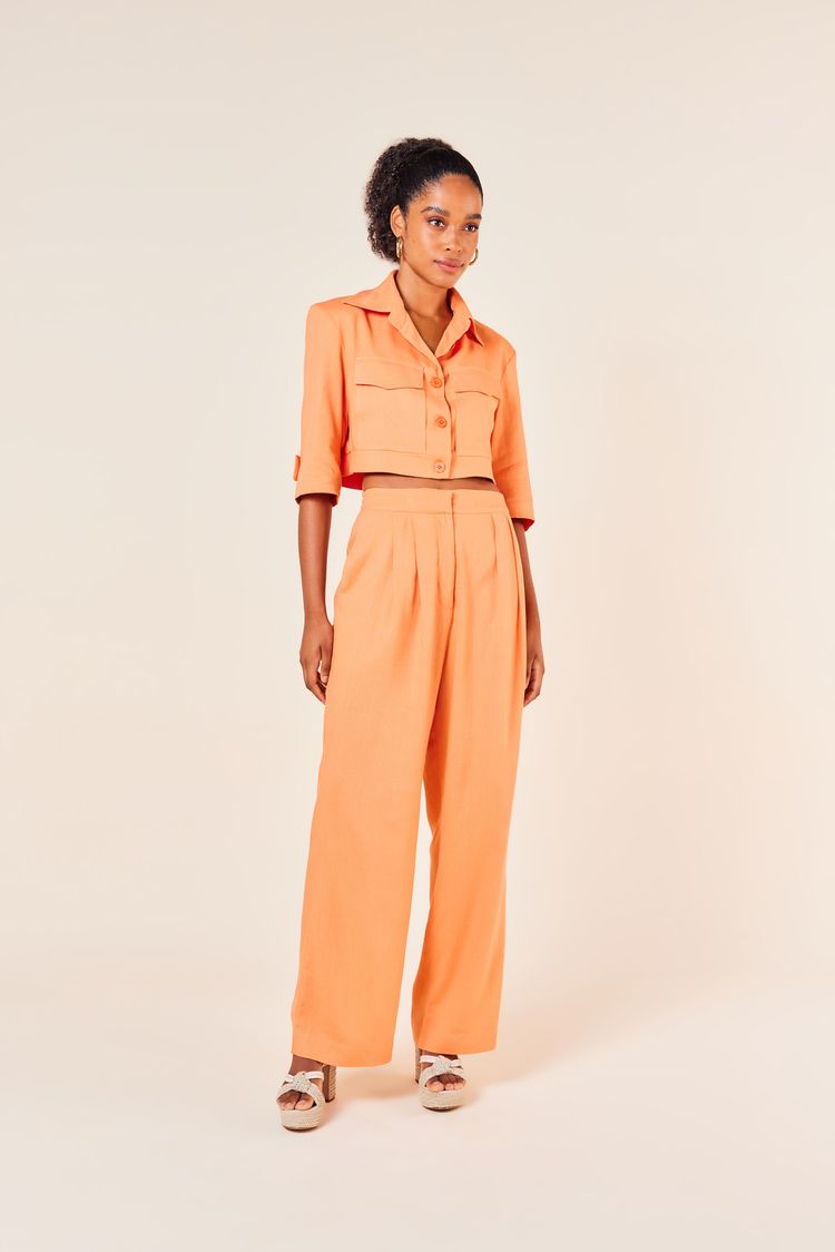 JAQUETA CROPPED LINHO MANGA 7/8 -TOPAZIO M - TOPAZIO - 251726