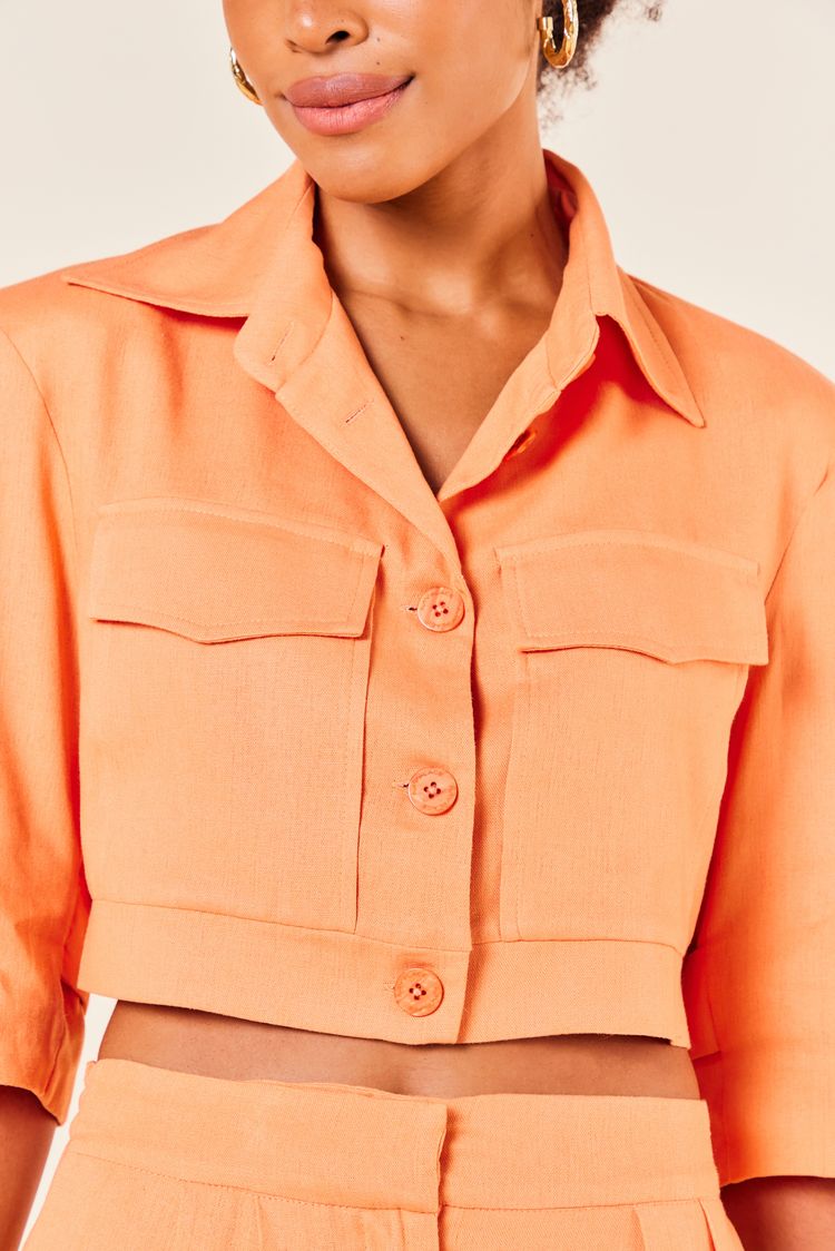 JAQUETA CROPPED LINHO MANGA 7/8 -TOPAZIO M - TOPAZIO - 251736