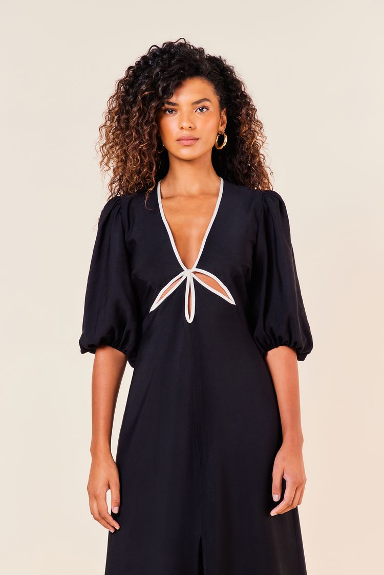 VESTIDO LONGO VISCOSE DECOTE V -PRETO / PEROLA PP - PRETO / PEROLA - 251746