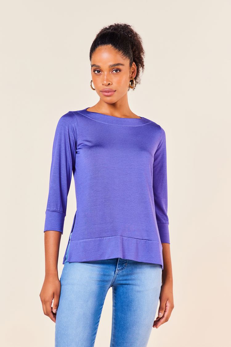 BLUSA DECOTE CANOA  AMPLA COM MANGA 3/4 -SAFIRA PP - SAFIRA - 252391
