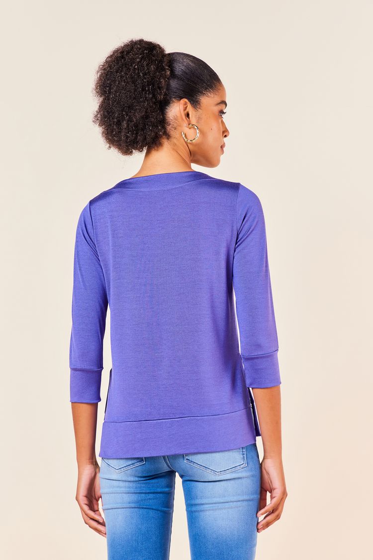 BLUSA DECOTE CANOA  AMPLA COM MANGA 3/4 -SAFIRA PP - SAFIRA - 252395