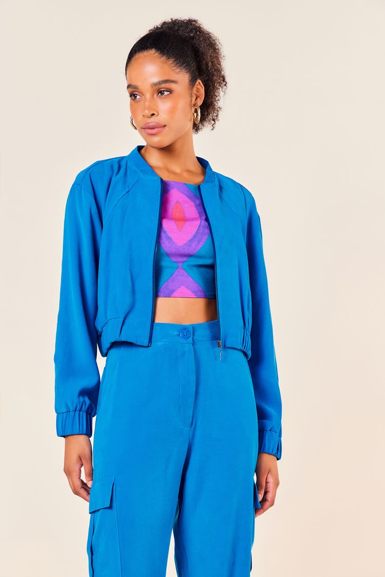 JAQUETA BOMBER ALFAIATARIA ZIPER -COBALTO P - COBALTO - 252788