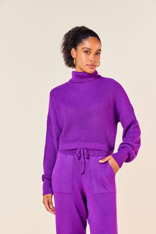 BLUSA DE TRICOT MANGA LONGA COM GOLA ALTA -ULTRA VIOLETA