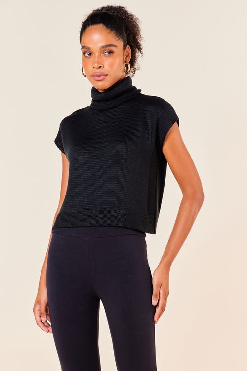 BLUSA TRICOT COM GOLA ALTA -PRETO