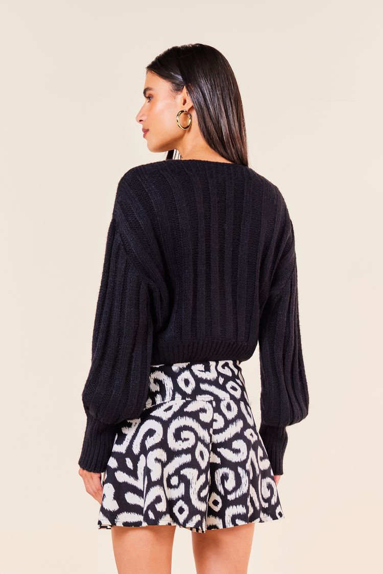 CASAQUINHO TRICOT BOTAO STRASS-PRETO M - PRETO - 253215