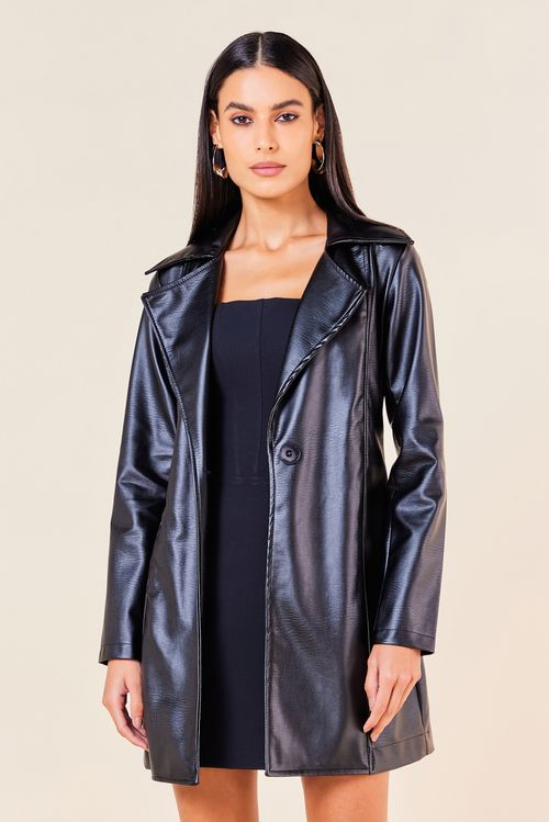 TRENCH COAT COURO BASIC -PRETO