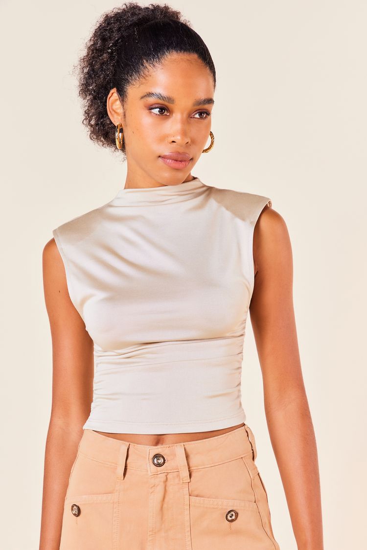 BLUSA GOLA ALTA SEM MANGA -PEROLA P - PEROLA - 254050