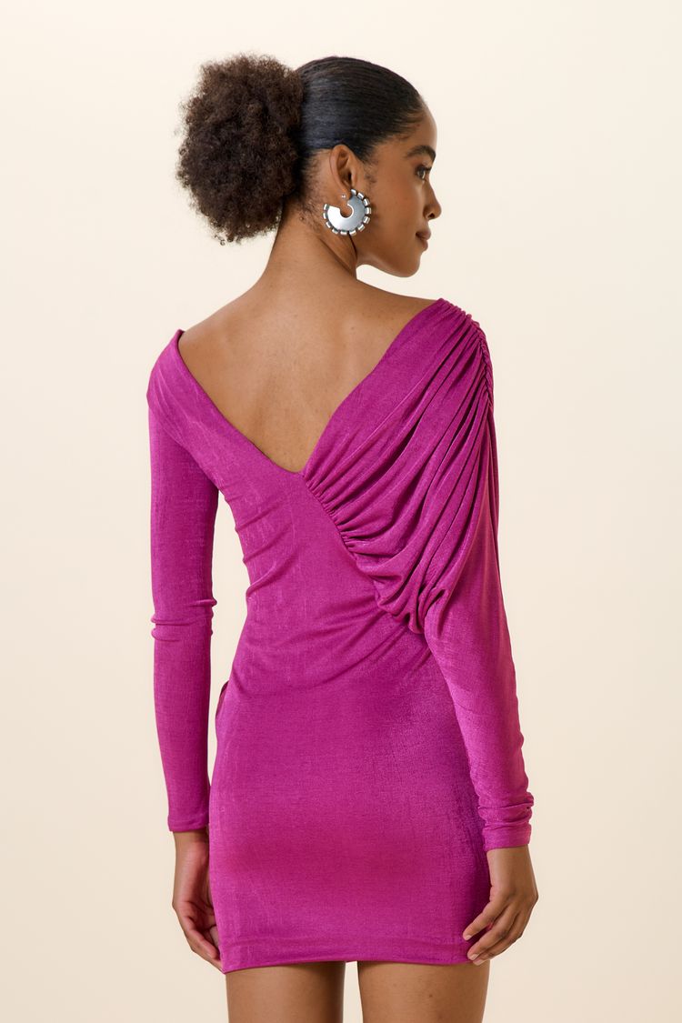 VESTIDO CURTO COM DRAPEADO E MANGA LONGA -SCARLET PP - SCARLET - 254194