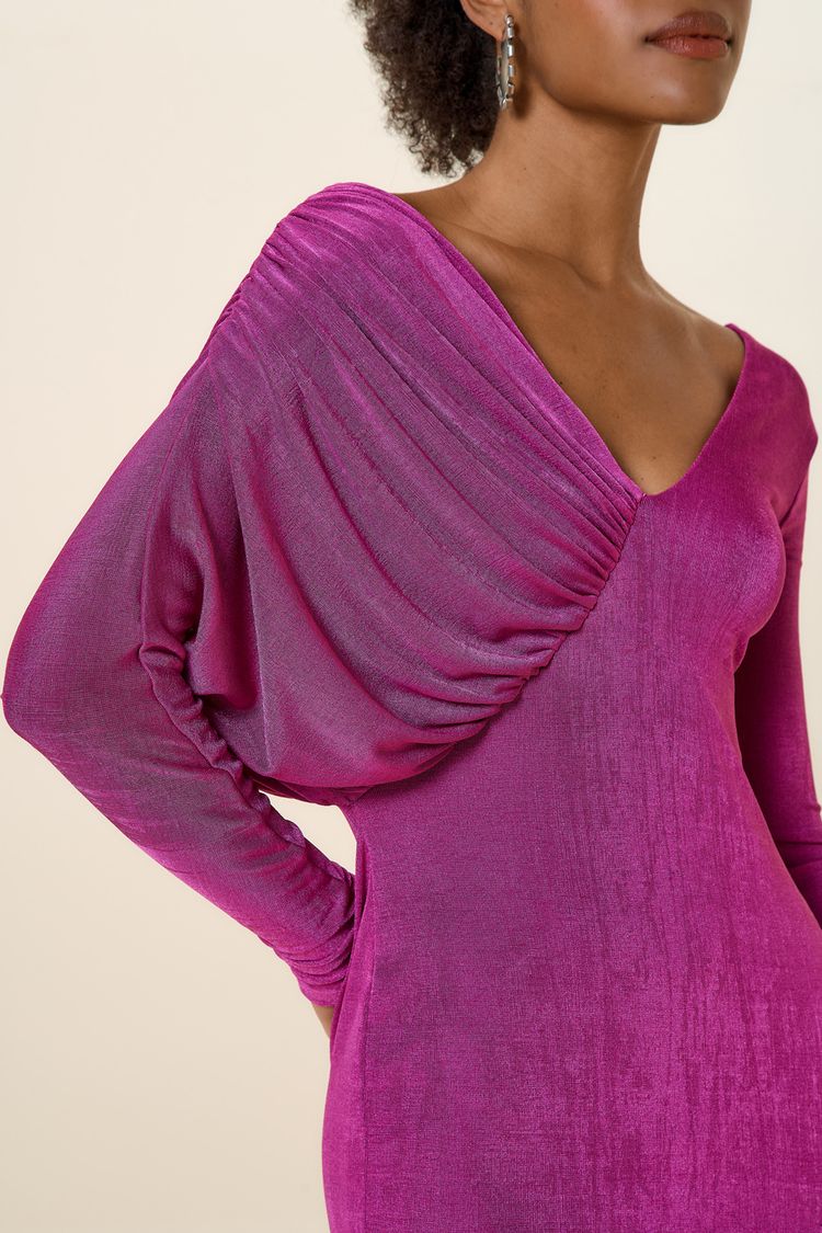 VESTIDO CURTO COM DRAPEADO E MANGA LONGA -SCARLET PP - SCARLET - 254198