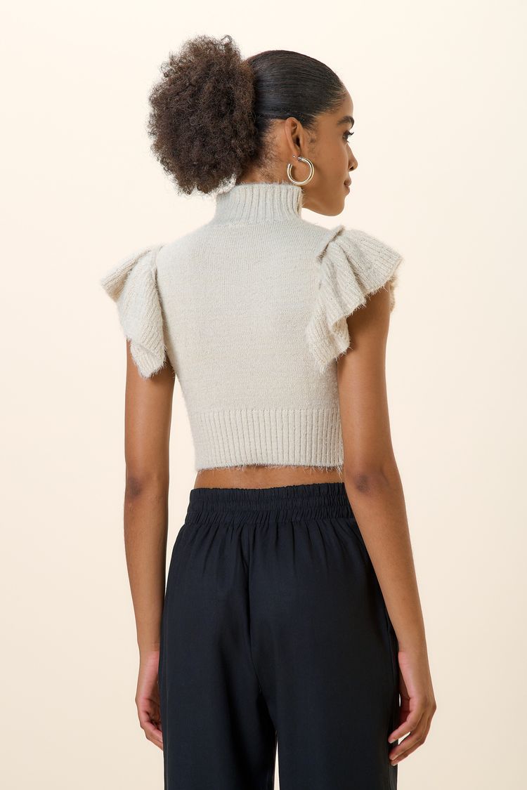 BLUSA TRICOT COM BABADO NA MANGA -PEROLA P - PEROLA - 254341