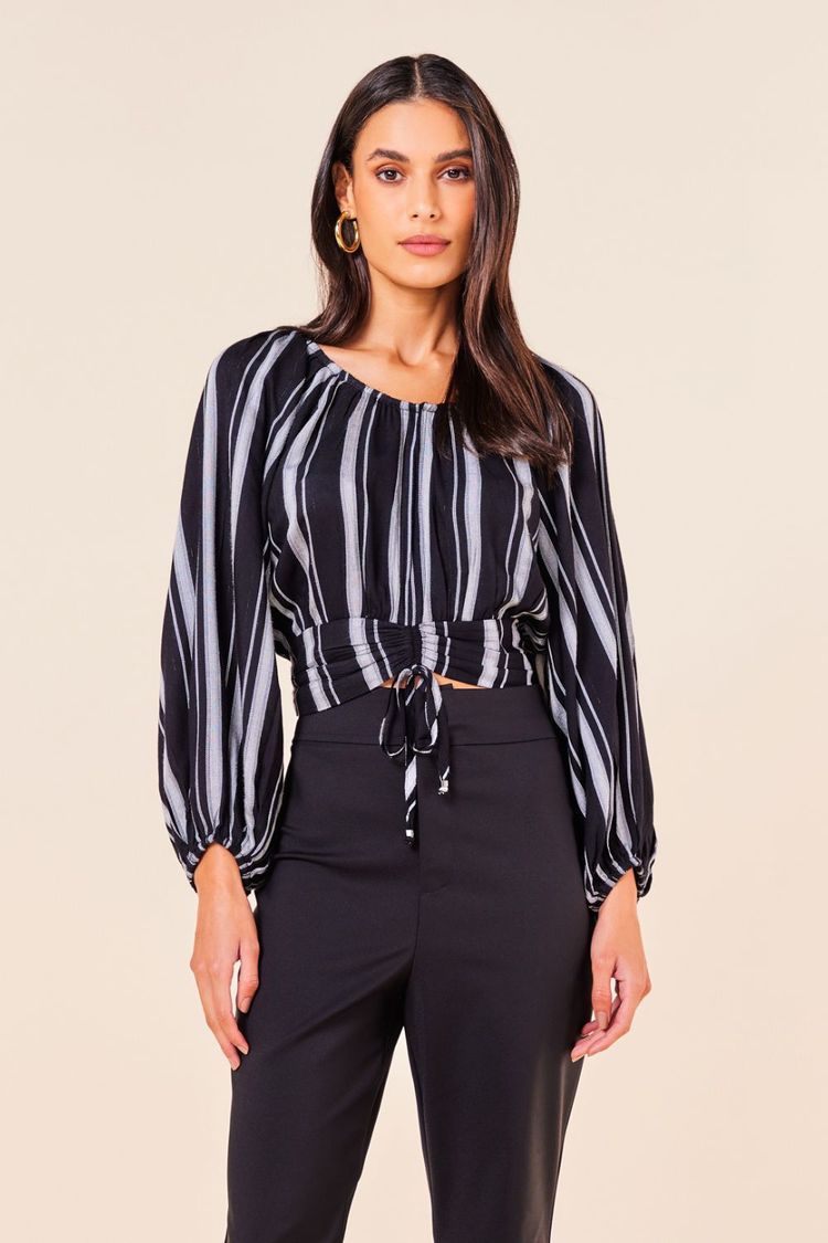 BLUSA VISCOSE COM LISTRAS LUREX -PRETO P - PRETO - 254664