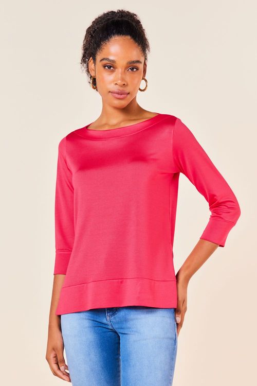 BLUSA DECOTE CANOA  AMPLA COM MANGA 3/4 -MAGENTA