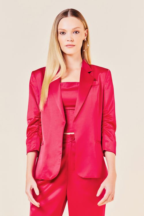 Blazer Básico Acetinado com Manga 3/4 -MAGENTA